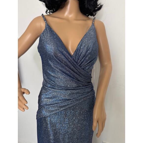 2010s Terani Couture Royal Silver Beaded Metallic Evening Gown Size 2 NWT - Picture 6 of 16